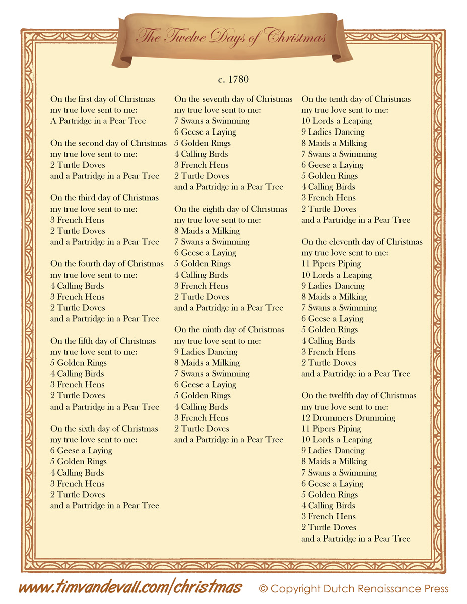 12 days of christmas lyrics printable | christmas lyrics